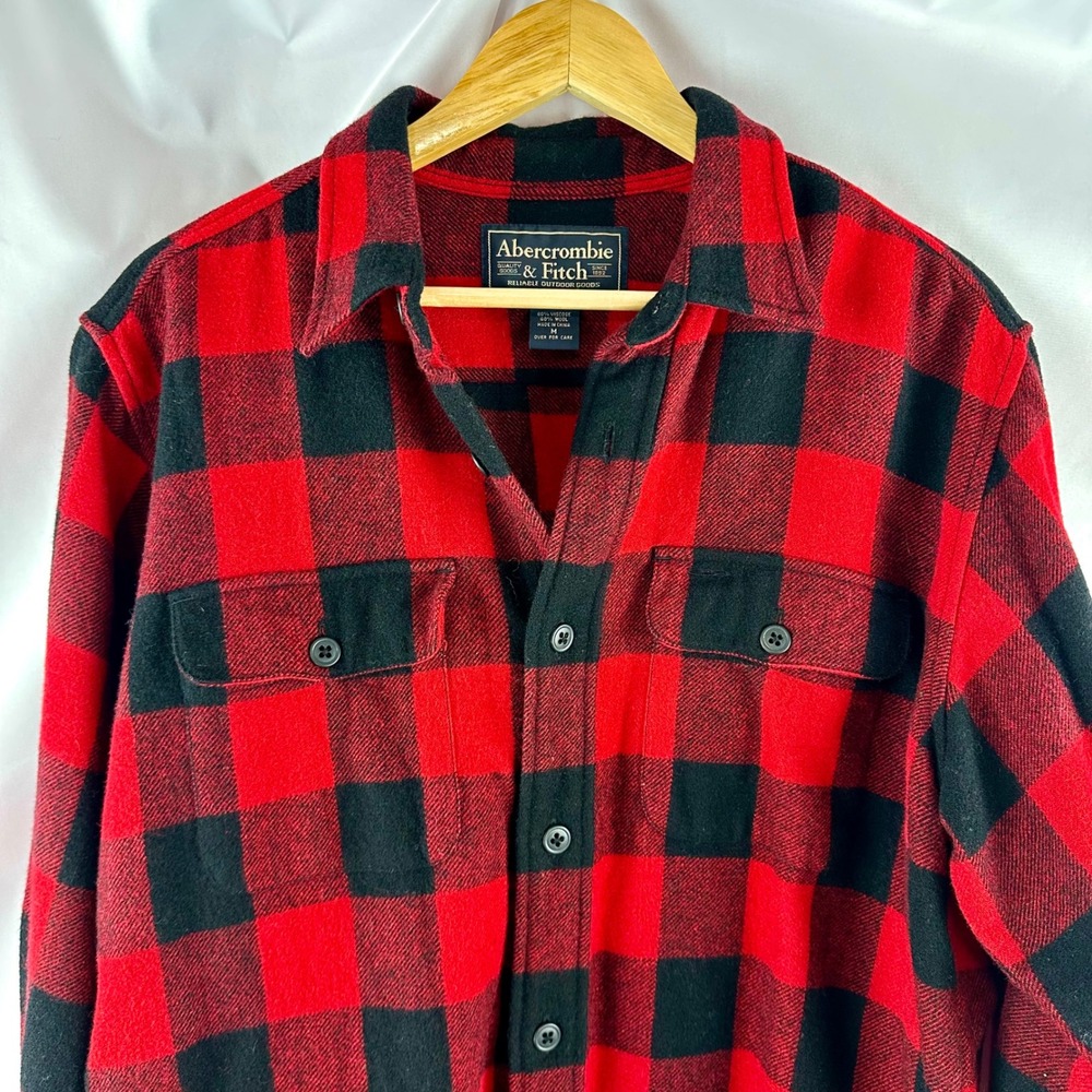 Vintage Y2K Abercrombie & Fitch Red Black Buffalo Plaid Flannel Shirt Wool Blend